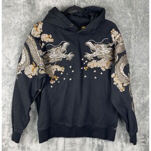 Satori Dragon Embroidered Hoodie Japanese Urban Streetwear Sweatshirt Womens L